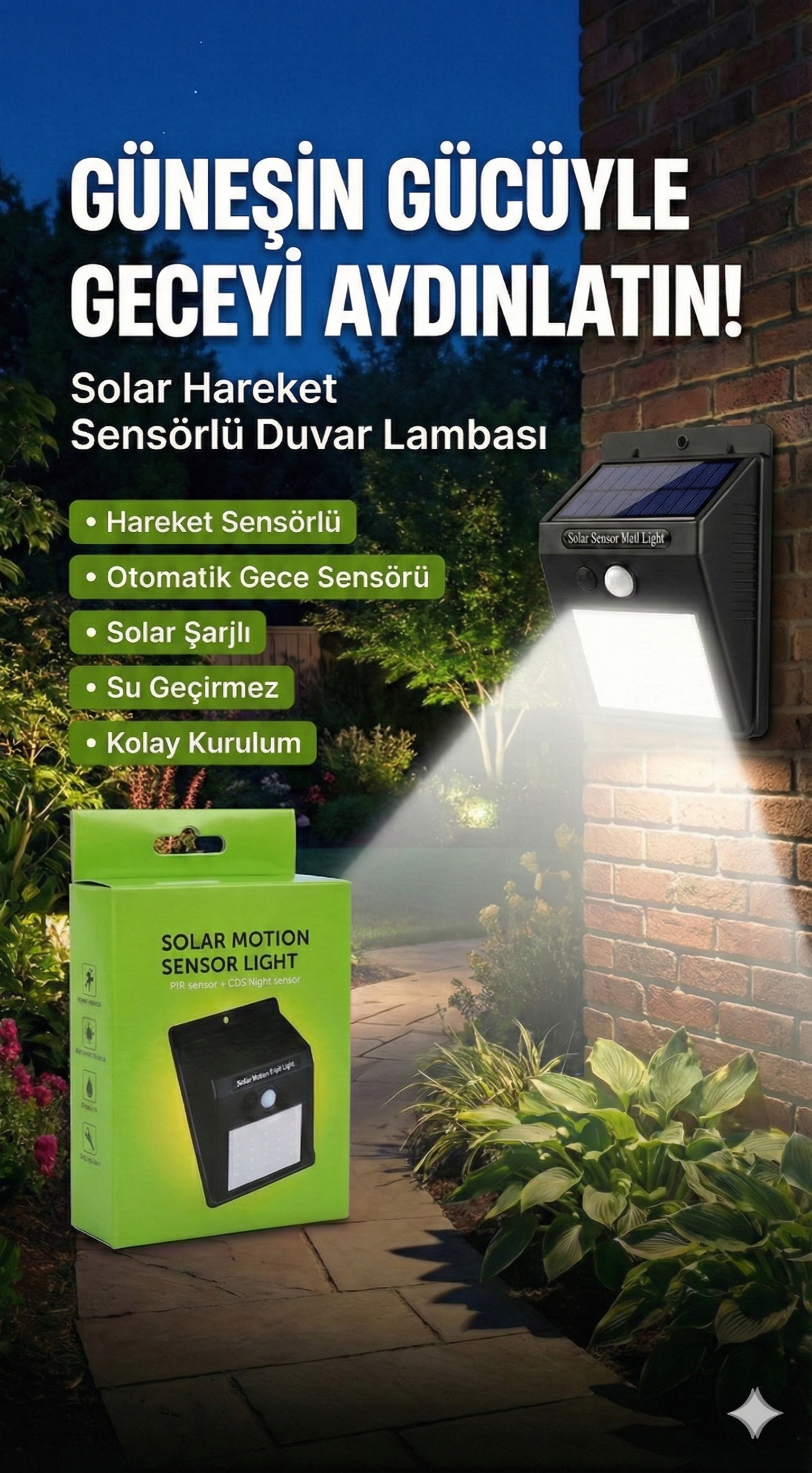20 Ledli Hareket Sensörlü Dış Mekan Solar Lamba